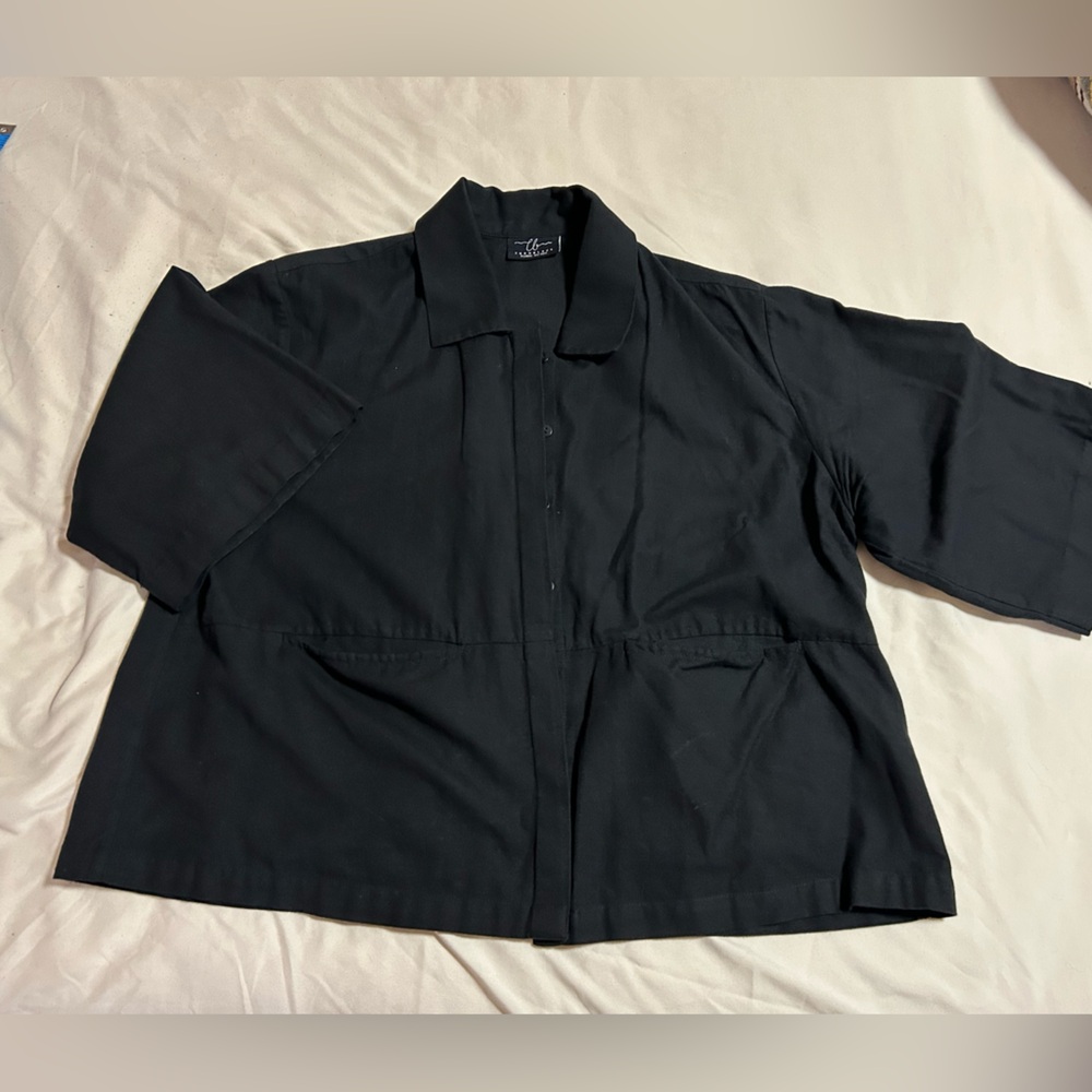 Black Button Down cropped jacket style top with Collar